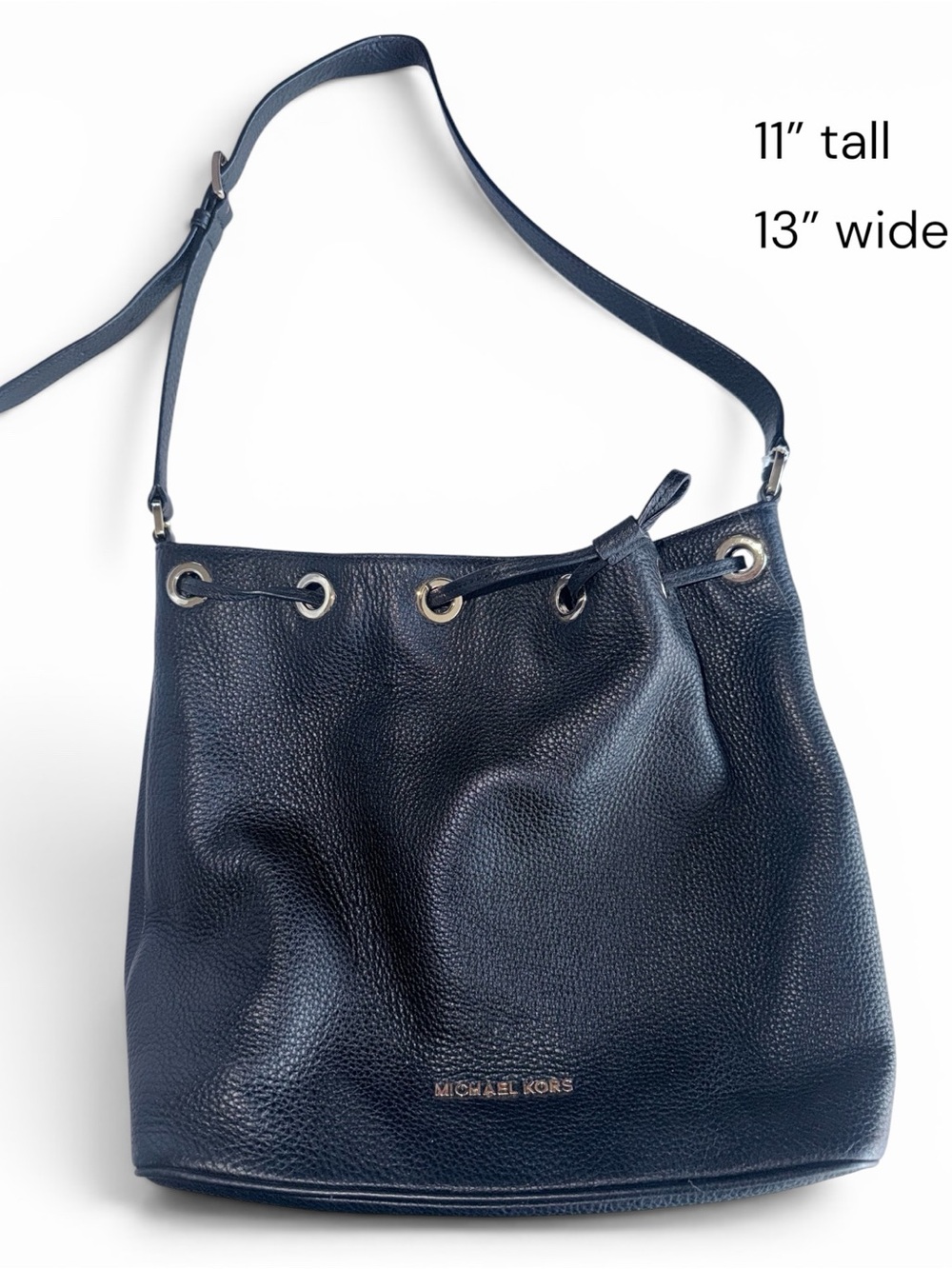 Michael Kors Black Pebbled Leather Bucket Shoulder Bag with Drawstring